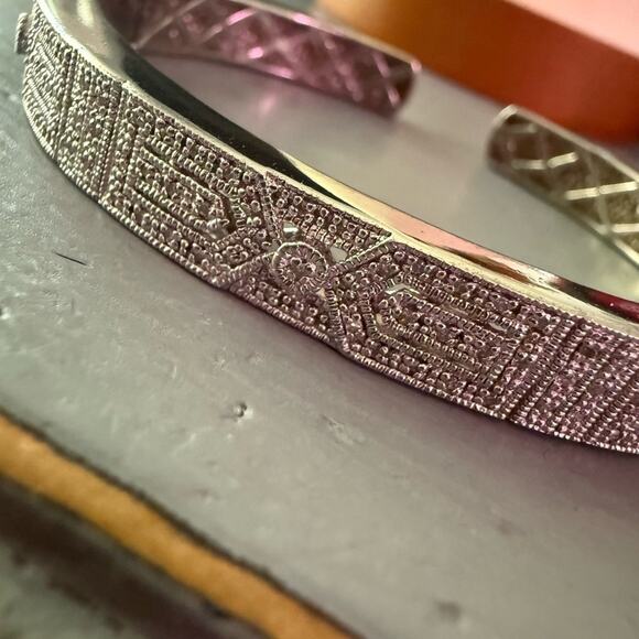 925 Sterling Silver CZ Bangle Bracelet - Picture 9 of 13